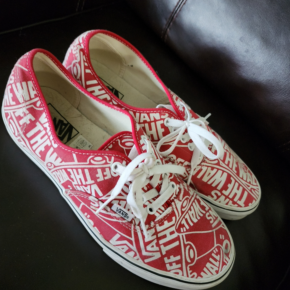 Vans Red and White Slip-On Sneakers Size 11